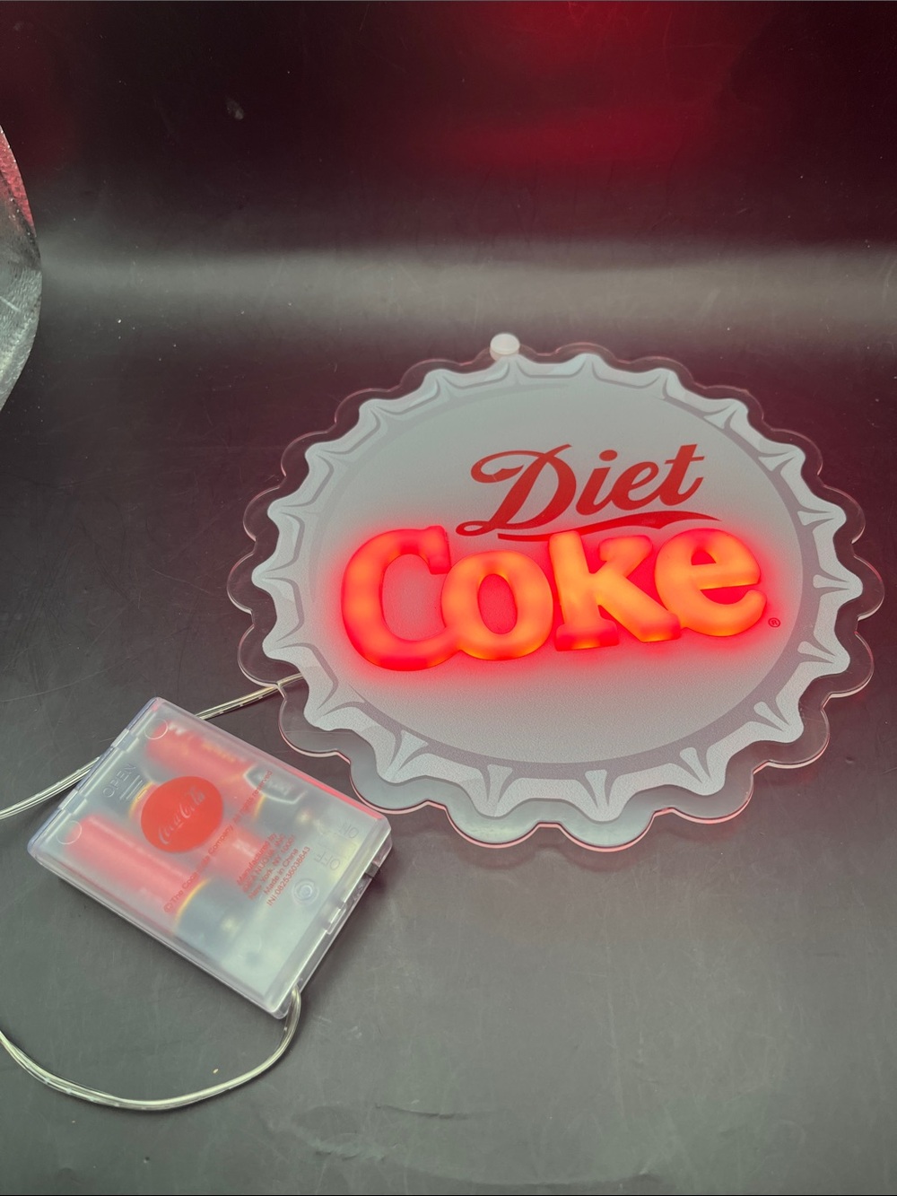 8” Diet Coke LED Neon Sign - Red Lighted Bottle Cap Accent battery operated